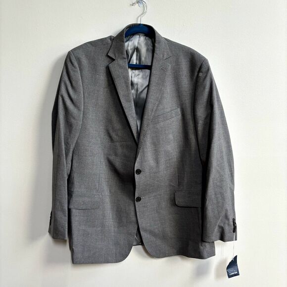 Lands End 100% Wool Blazer Suit Jacket Mens 46R Gray Office Work Wedding NWT - Picture 1 of 16